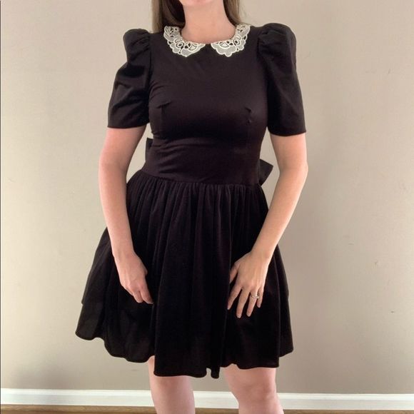 Vintage Dresses & Skirts - Vintage 80s Black Velvet Fit and Flare Goth Dress